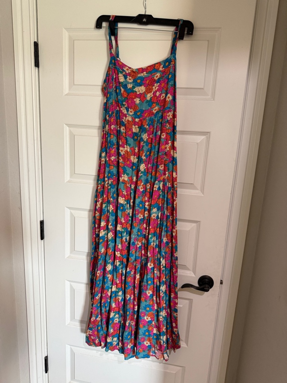 NATURAL LIFE Teal Floral Maxi Dress with Pink & Orange Blooms